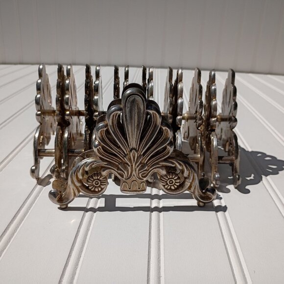 Silverplate Knife Rest SET OF 8 Silver Plated Neoclassical Fleur de Lis Vintage - Picture 8 of 11